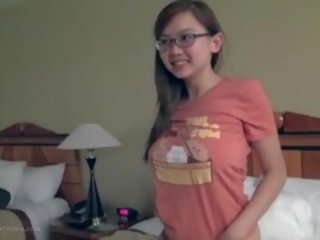 Pretty Busty Asian damsel Fngers In Glasses