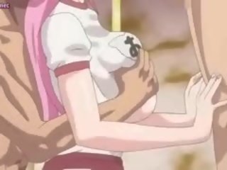 Malaki meloned anime burikit makakakuha ng bibig puno
